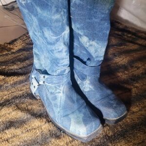 Fashion Nova Blue Denim Combat Boots